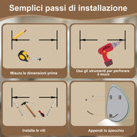 120 x 80 cm Specchio con illuminazione integrata bagno ciottolo. Touch. 3 Temperature Colore. Pellicola Antideflagrante