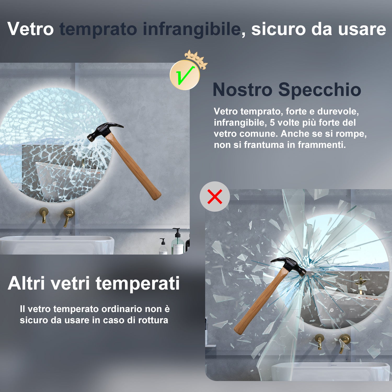 Specchio da bagno Rotondo con 100cm,Memoria, Antifog,Regorabile,Retroilluminato,doppio interruttore,