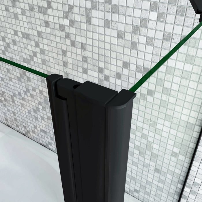 Parete Doccia 90xH.140cm Sopravasca Angolare 2 Ante Pieghevoli con Parete Laterale 65cm Vetro Temperato 6 mm Trasparente Anticalcare Nero Opaco