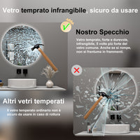 AICA Specchio da bagno 80 x 80 cm, antiappannamento, dimmerabile, interruttore touch, Funzione Memoria