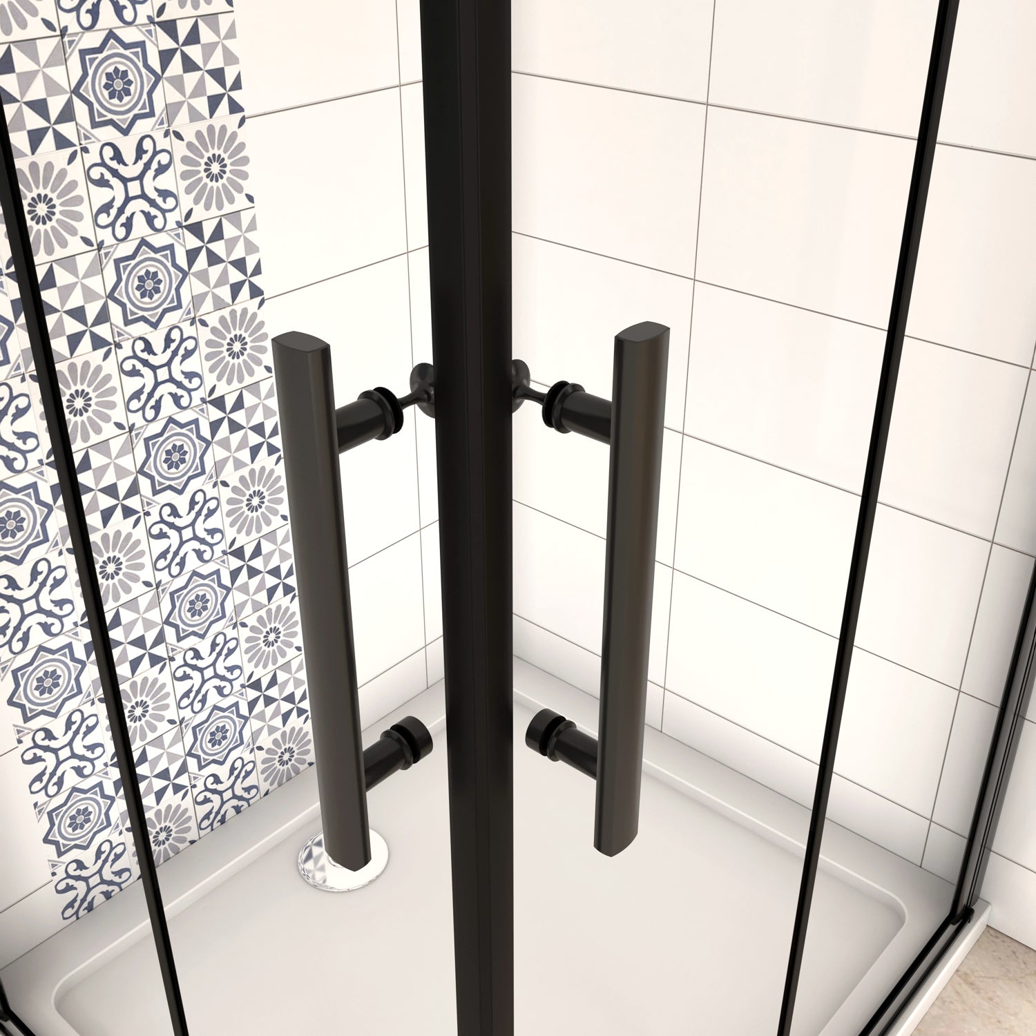 190 cm Box Doccia Angolare Doppia Porta Battente Pieghevole 90x90 cm in Vetro Temperato Trasparente 5 mm Anticalcare Telaio Nero Opaco