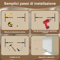 AICA SPECCHIO DA BAGNO CON LED, 90x70cm, Disappannamento, Funzione Memoria, Infinitamente Dimmerabile