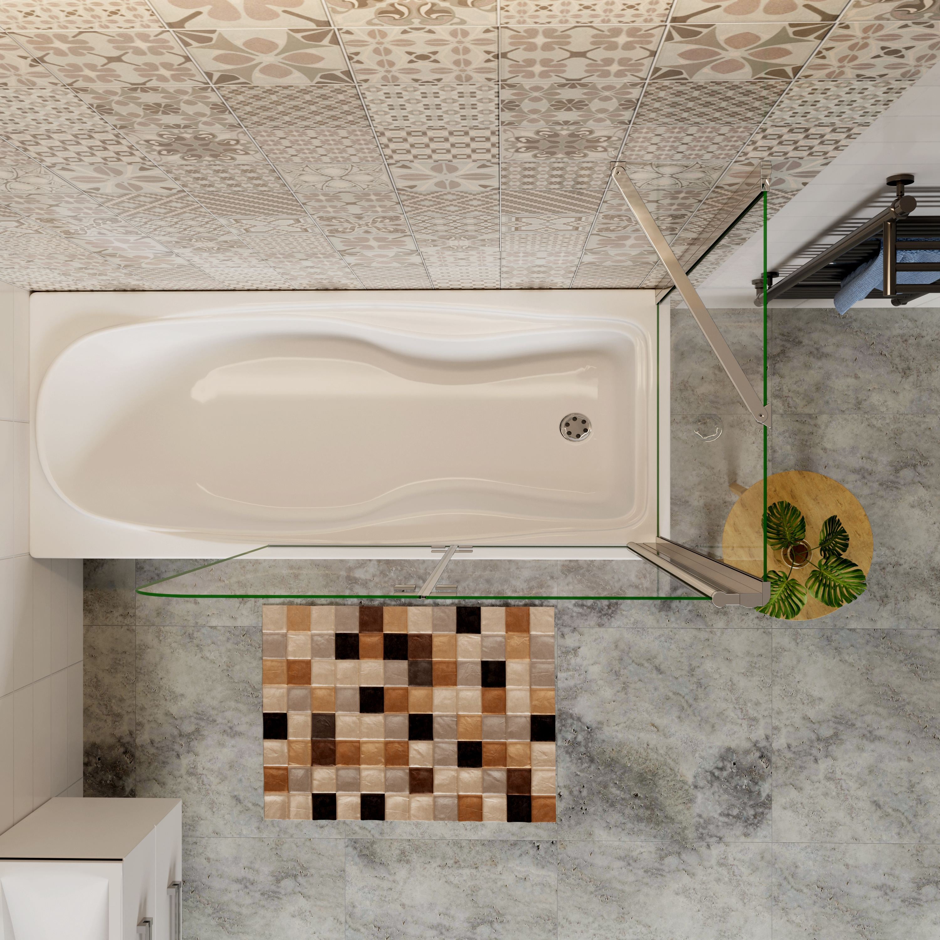 H.140 cm Sopravasca da Bagno Doccia con Parete Fissa 90x75 cm Due Ante Pieghevoli a Libro Vetro Temperato Trasparente 6 mm Anticalcare Cromo Lucido