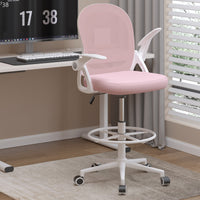 Sedia ufficio altezza alta - Mesh Drafting Chair - Altezza e Poggiapiedi Regolabili - braccioli regolabili - Capacità di Carico 120 kg - Rosa