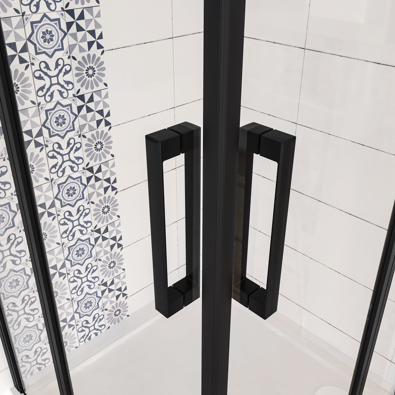 Box Doccia Angolare 120x120 cm H.185 cm Doppia Porta Battente in Vetro Temperato Trasparente Anticalcare 6 mm Profilo Nero Opaco