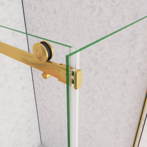 Box Doccia Angolare 130X80 cm H.195 cm Porta Scorrevole con Parete Fissa Vetro 8 mm Temperato Anticalcare Trasparente Telaio Cromo Dorato