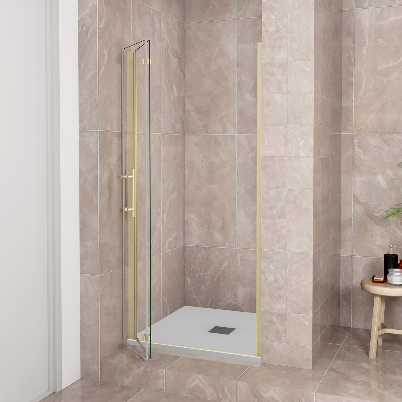 Porta Doccia 76x185 cm Porta Battente Pieghevole in Vetro Temperato Trasparente 6 mm Anticalcare Telaio Dorato Spazzolato