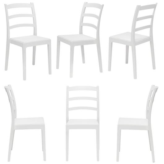 Set 6 sedie in polipropilene REA, MADE IN ITALY, impilabile, resistente ai raggi UV, design classico, ideale per sala da pranzo, cucina, sala d’attesa, bar, ristoranti o giardino, colore Bianco
