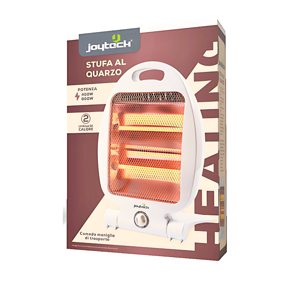 Stufa al Quarzo 800w Regolabile, Elettrica, 2 Elementi, Bianca,Manica per Trasporto Risparmio energetico garanzia 2 anni