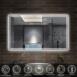 140 x 80 cm,AICA Specchio da Bagno LED con Luce, 3 Colori Regolabili,Blue tooth,orologio,memoria, antiappannamento,CRI>90,autospegnimento