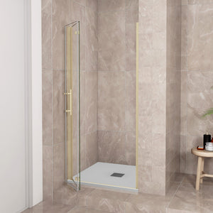 Porta Doccia 110x185 cm Porta Battente Pieghevole in Vetro Temperato Trasparente 6 mm Anticalcare Telaio Dorato Spazzolato