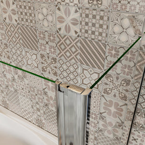 110x140cm Parete Doccia Sopravasca Angolare 2 Ante Pieghevoli con Parete Laterale 70 cm Vetro Temperato 6 mm Anticalcare Portasciugamani Cromato Lucido