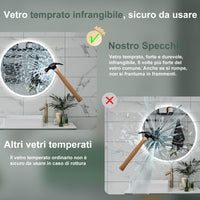 AICA Specchio da bagno 80 x 80 cm, 3 colori, antiappannamento, dimmerabile, interruttore touch, Funzione Memoria