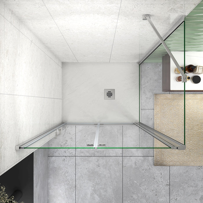 185 cm Box Doccia Angolare Porta Battente Pieghevole 80 cm Parete Fissa 90 cm Vetro da 6 mm Temperato Anticalcare Barra Stabilizzatrice 45 cm Cromo Lucido