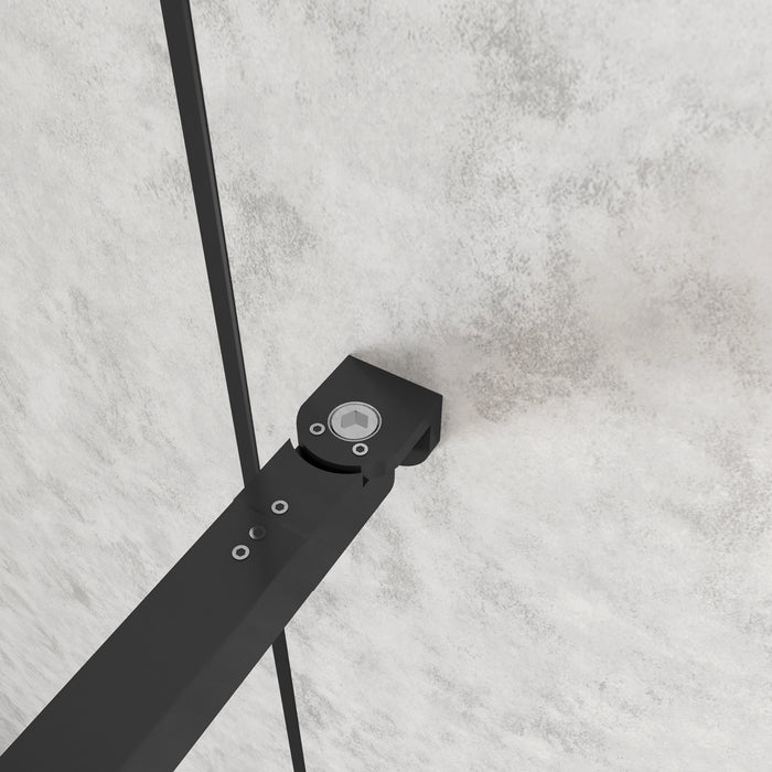 Doccia Walk In Parete Fissa Vetro Temperato 8 mm Anticalcare 100x200cm Semitrasparente Riquadri Nero Serigrafato Barra Stabilizzatrice da 73-120 cm