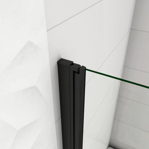 80x140cm Parete Vasca Doccia Sopravasca Singolo Pannello Stondato/Curvo Girevole in Vetro Temperato 5 mm Trasparente Telaio Nero Opaco