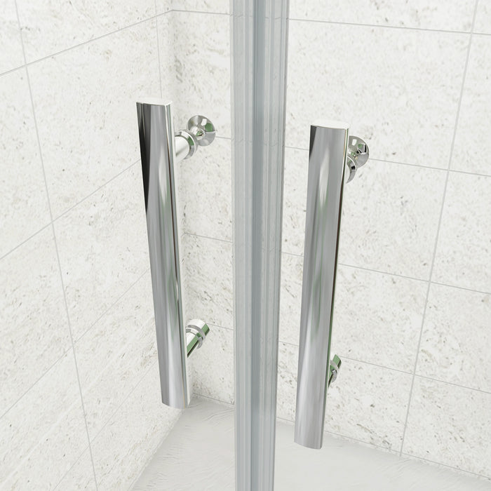 185 cm Box Doccia a Tre Lati Porta Battente Saloon 90 cm Doppia Parete Fissa 80 cm Vetro da 6 mm Temperato Anticalcare Barra Stabilizzatrice 45 cm Cromo Lucido