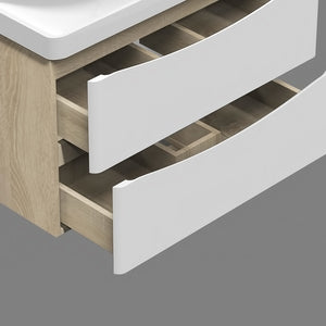 AICA Mobile da bagno, 80x50x39,5 cm, pannello in MDF, colore bianco + rovere, con lavabo bianco, da assemblare per l'uso