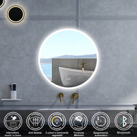 Specchio da bagno Rotondo con 70cm,Blue tooth,3 colori,Memoria, Antifog,Regorabile,Retroilluminato,doppio interruttore,
