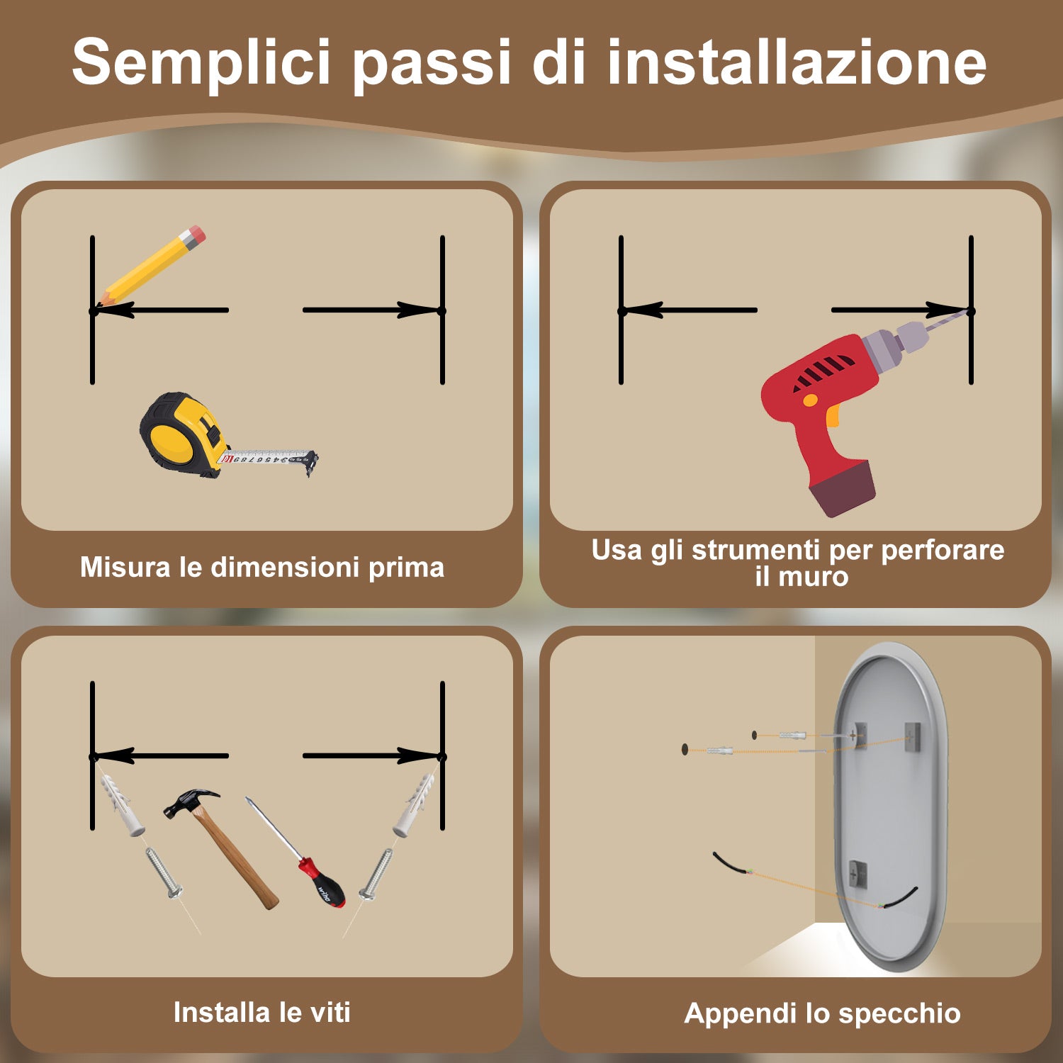 50 x 90 cm Specchio con illuminazione integrata bagno ciottolo. Touch. Pellicola Antideflagrante