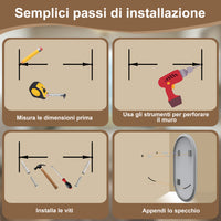 50 x 90 cm Specchio con illuminazione integrata bagno ciottolo. Touch. Pellicola Antideflagrante