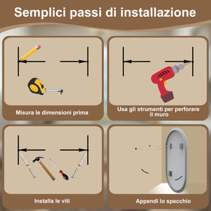 50 x 90 cm Specchio con illuminazione integrata bagno ciottolo. Touch. Pellicola Antideflagrante