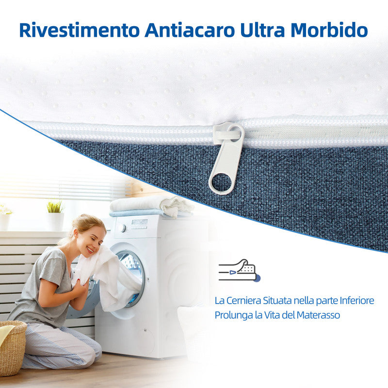 Materasso 80X190cm, Altezza 20 CM, Materassi memory foam, Da morbido a medio rigido, Ipoallergenico, Rivestimento sfoderabile - Bigzzia