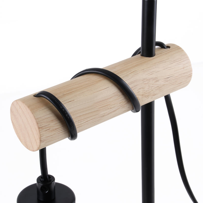 ZMH Lampada da tavolo vintage legno nera metallo E27 1 luce senza lampadina per soggiorno comodino