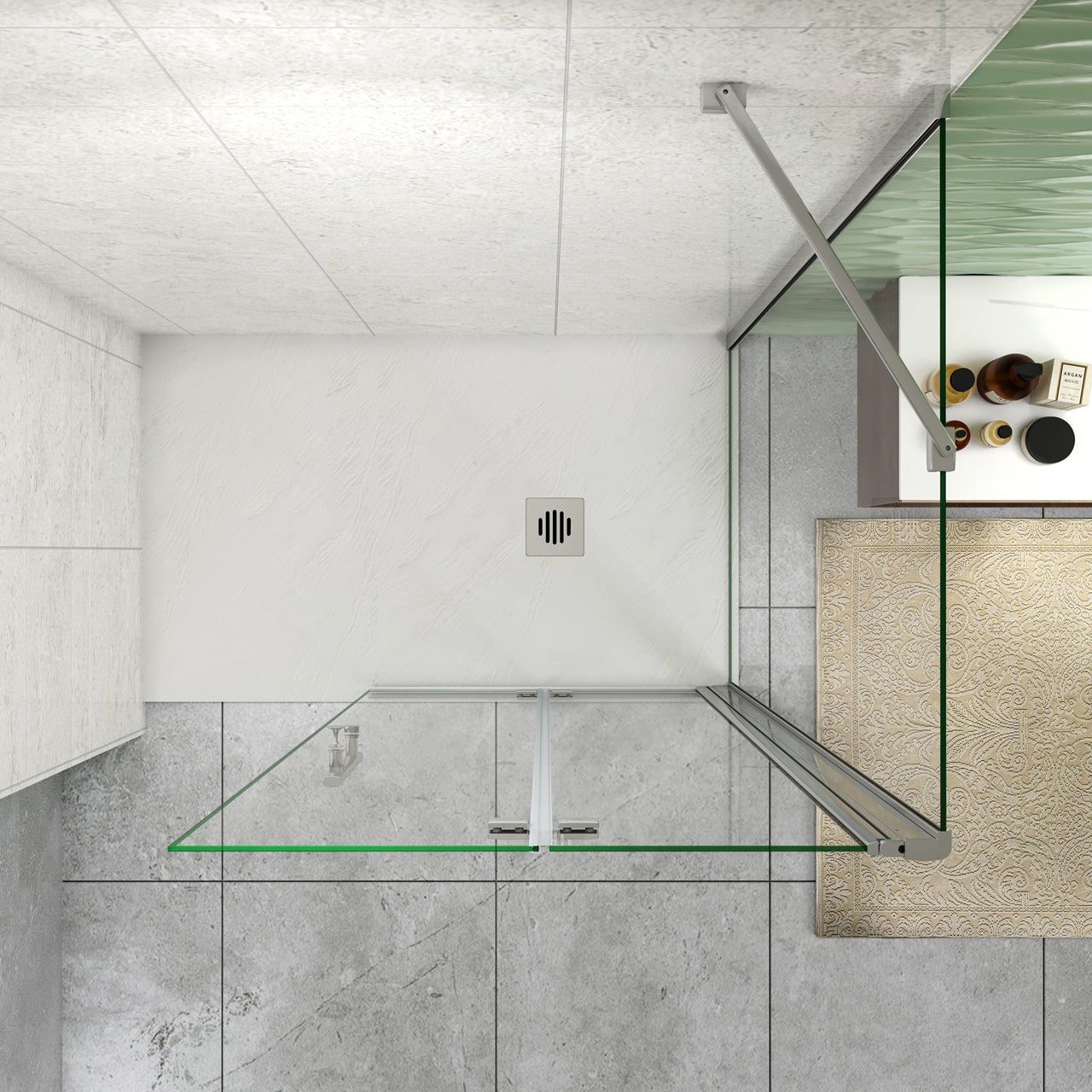 185 cm Box Doccia Walk In  Parete Fissa 80 cm + Porta Pieghevole 77 cm Vetro da 6 mm Temperato Anticalcare Barra Stabilizzatrice 45 cm Cromo Lucido