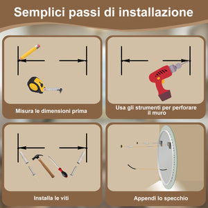 AICA SPECCHIO DA BAGNO ROTONDO CON LED 60 x 60 cm, antiappannamento, interruttore a sfioramento(Retroilluminato)