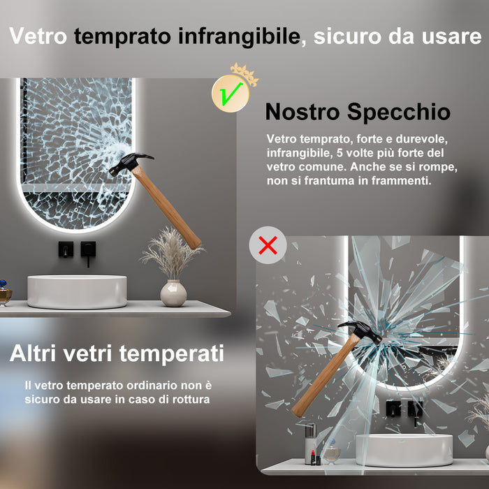 AICA Specchio da bagno 50 x 90 cm, dimmerabile£¬interruttore touch£¬ Funzione Memoria, antiappannamento