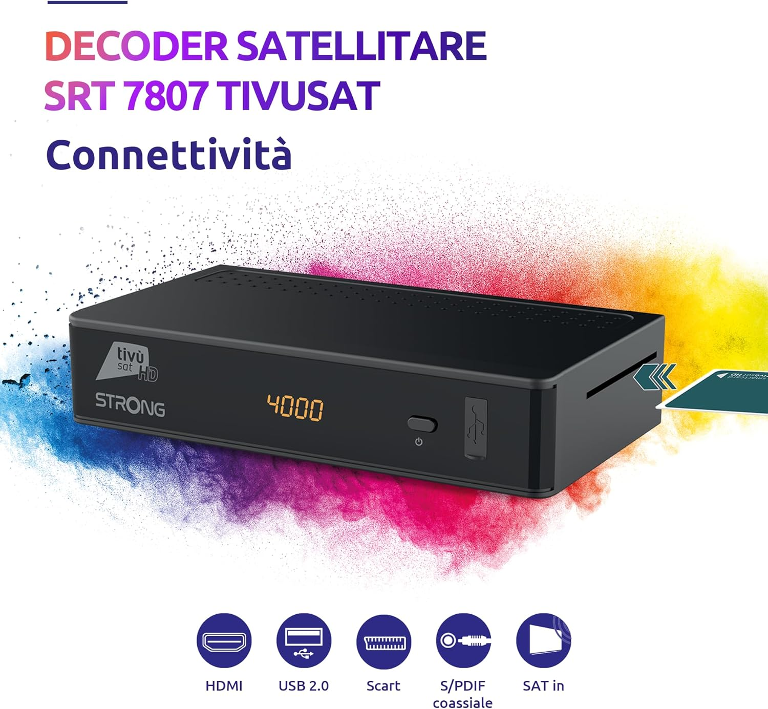 STRONG Decoder Satellitare SRT7807TIVU Tivùsat HD con Scheda Tivùsat Inclusa Funzioni Smart Tanta TV in HD Facile da Usare Nero