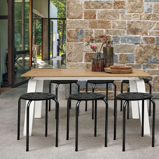 6 Sgabelli impilabili in metallo rotondi con struttura a X, Sgabelli per bambini adulti da casa aule Nero-Sgabelli