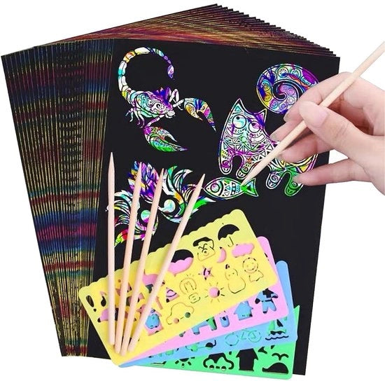 Kit di arte scratch per bambini - sviluppo delle abilità manuali - giocattolo innovativo - penna in legno inclusa
