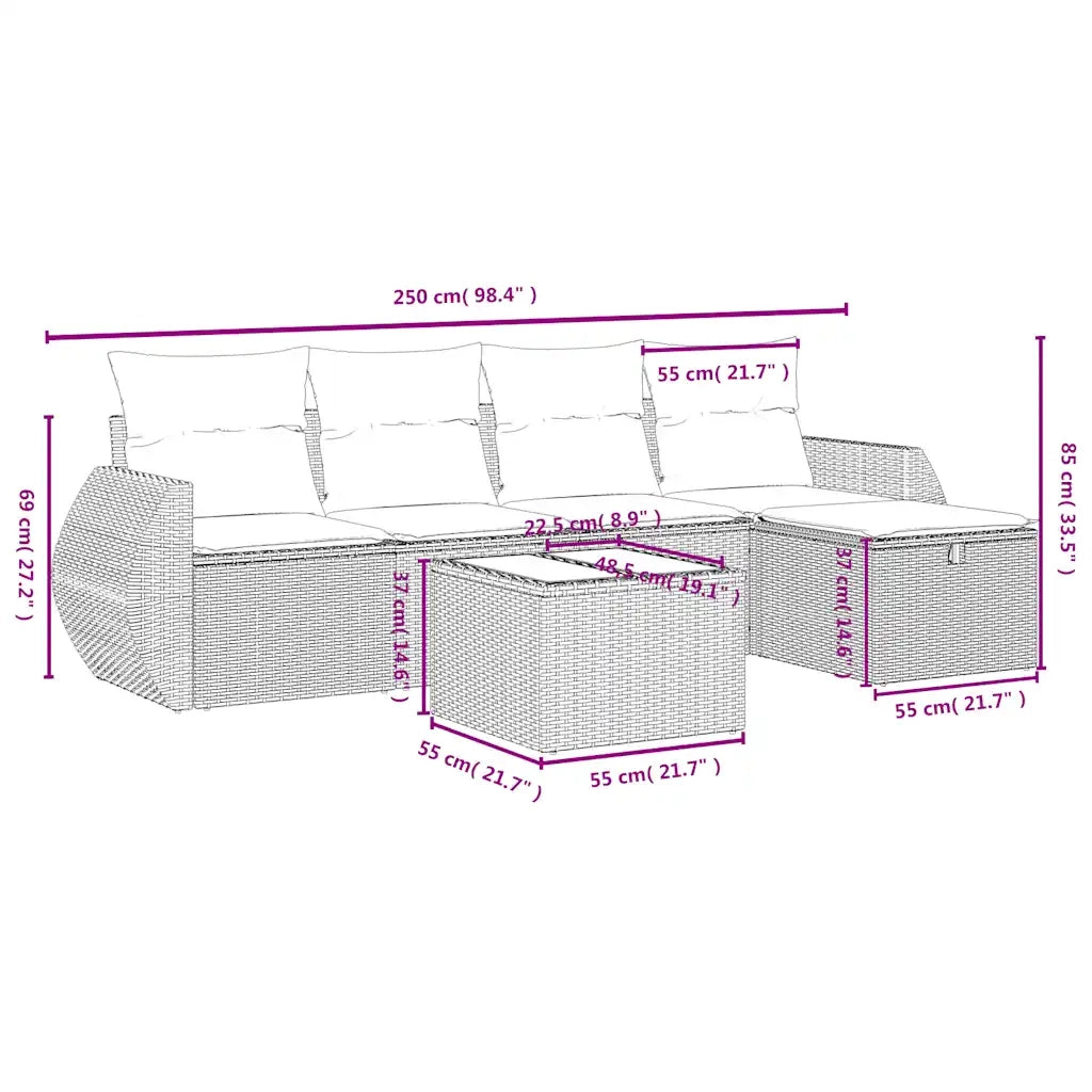 Set Divano da Giardino 6 pz con Cuscini Grigio in Polyrattan 3264096