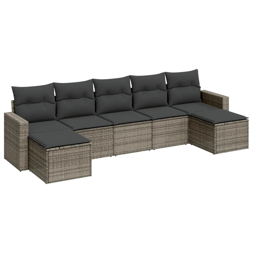 Set Divani da Giardino 7 pz con Cuscini Grigio in Polyrattan 3219330