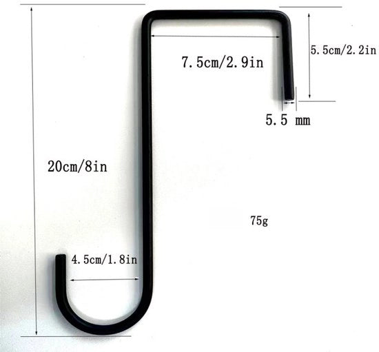 Hanger per giardino, fiore, ringhiere, ferro da giardinaggio, hanger per piante, adatto per vasi di fiori, decorazione, cesti per uccelli e luci da esterno, 5 pezzi, nero - 8 pollici
