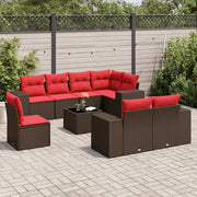 Set Divani da Giardino 9 pz con Cuscini Marrone in Polyrattan 3222853