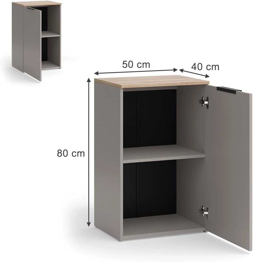 Credenza Wido, Grigio, 50 x 80 cm con ripiano, per la conservazione e l'organizzazione salvaspazio