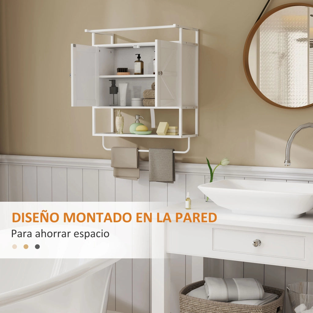 Armadietto Bagno Sospeso con Ante e Ripiano ¨C Zephmum ¨C Bianco 63x34x75 cm