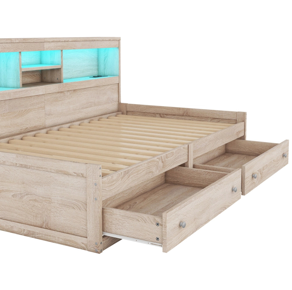 Letto a daybed 90x200 cm con LED, USB e cassetti