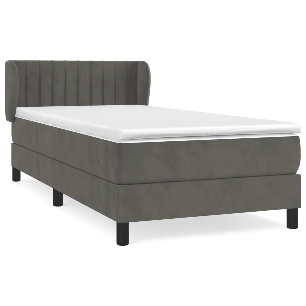 Letto singolo | Letto per adulti | Giroletto a Molle con Materasso Grigio Scuro 90x190 cm Velluto