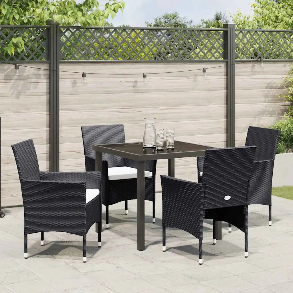 Set da Pranzo per Giardino con cuscino 5 pcs Nero polyrattan