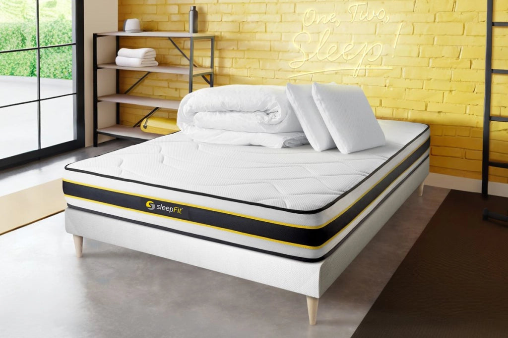 Pacchetto letto completo - Materasso 160x200cm + Box spring con doghe (kit) + 2 cuscini + Piumino - Flexy