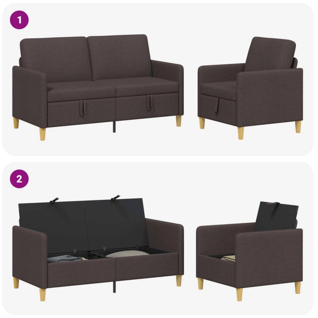 Set di Divani con Storage 2 pcs Marrone Scuro Poliestere 3429180