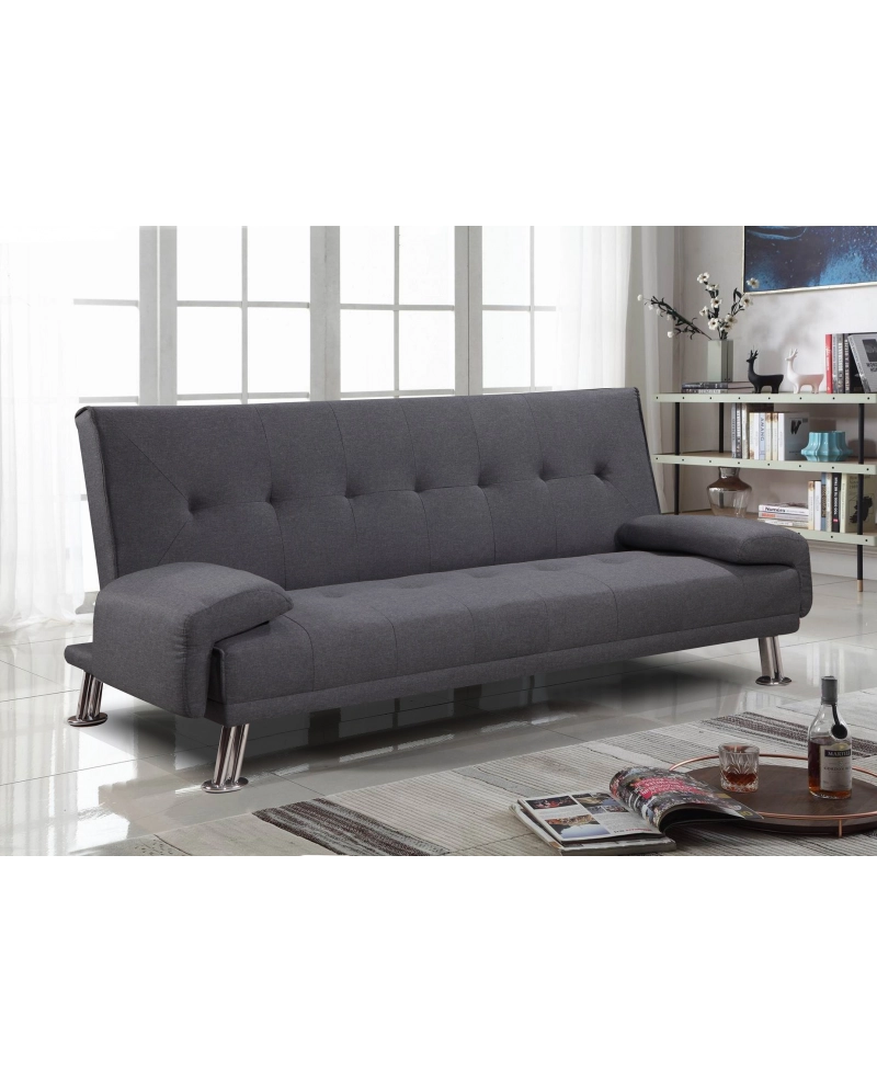 Divano letto reclinabile 3 posti lino microfibra grigio Sicorage Crusy