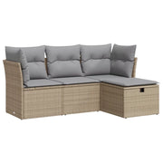 Set Divano da Giardino 4 pz | Set Salotto da Giardino con Cuscini Beige in Polyrattan