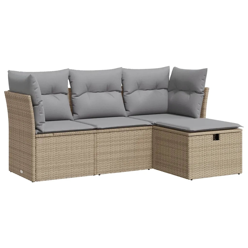 Set Divano da Giardino 4 pz | Set Salotto da Giardino con Cuscini Beige in Polyrattan