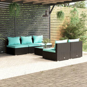 Set Divani da Giardino 6 pz con Cuscini in Polyrattan Nero cod mxl 30095