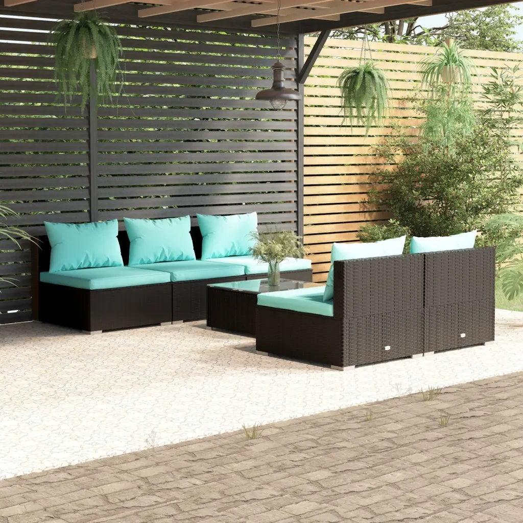 Set Divani da Giardino 6 pz con Cuscini in Polyrattan Nero cod mxl 30095